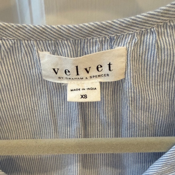 Velvet Light Blue Peasant Blouse with Black Embroidery - Picture 2 of 4